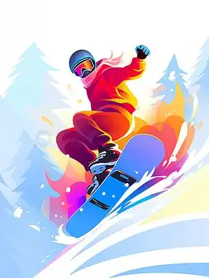 冬季户外运动滑雪板运动员的低角视角活动插画