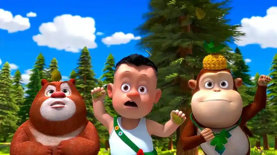 熊熊乐园山楂树一直掉叶子都快秃了光头强用胶水把叶子粘住