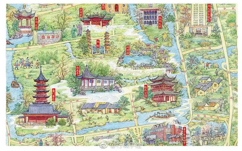 姑苏水乡婉转江南苏州手绘地图