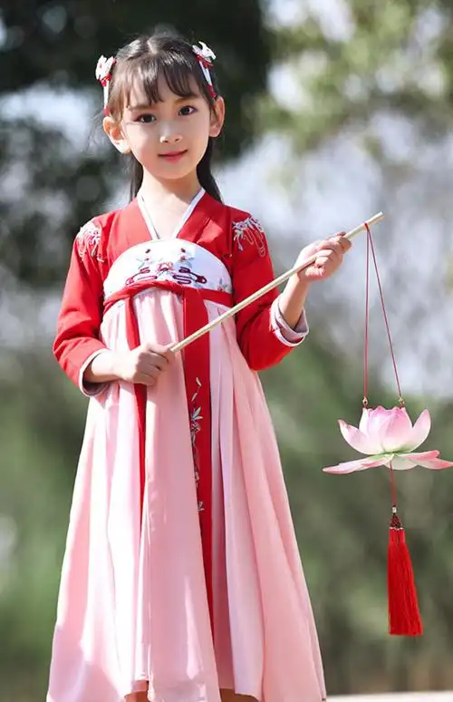 汉服女童小女孩春夏装中国风改良套装儿童古装仙女长款学生大童