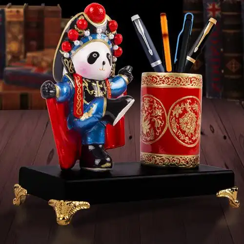 川剧脸谱熊猫摆件笔筒四川成都旅游纪念品工艺品特色泥人