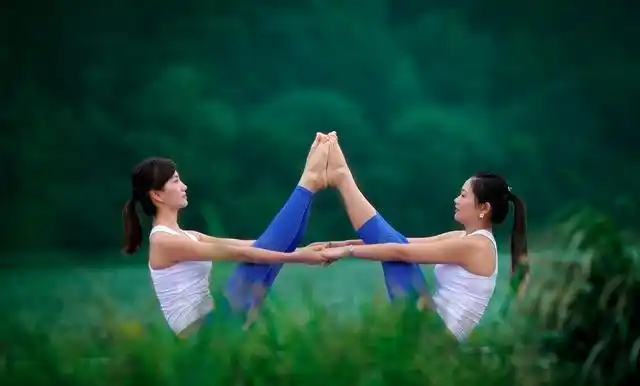 闺蜜相约荷塘边练习瑜伽,美丽的舞姿闲婉柔靡,让人如痴如醉