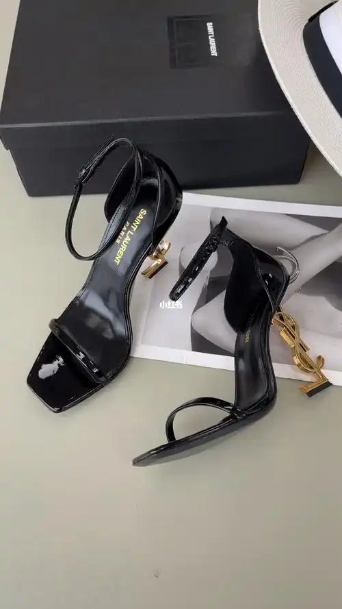 ysl一字带黑金高跟鞋