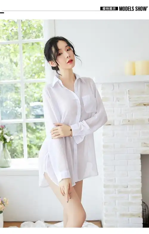 白衬衫女长袖中长款韩版2019新款bf性感衬衣宽松大码韩范睡衣风