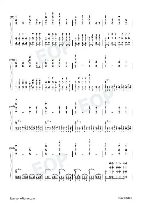 祢豆子主题曲-鬼灭之刃ost双手简谱预览6-钢琴谱文件(五线谱,双手简谱