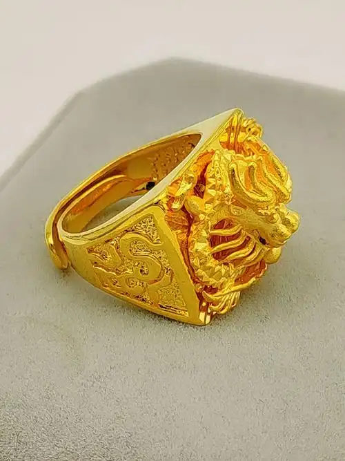 越南沙金霸气龙头戒指男假金999镀18单身贵族食指指环不易掉色 龙头
