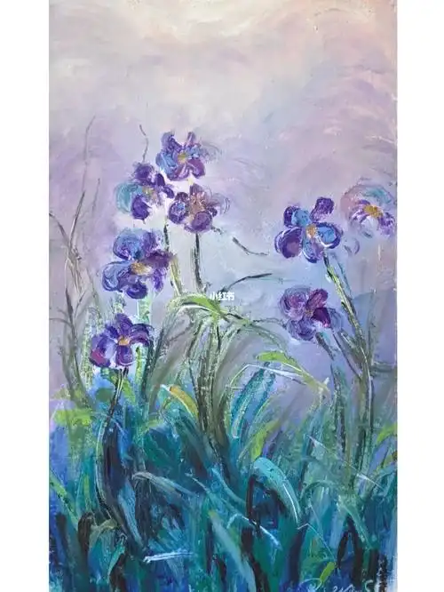 油画棒临摹莫奈紫色鸢尾花