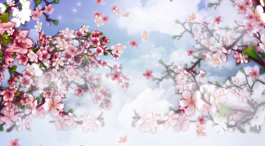 梦幻云端漂浮粉色桃花唯美飘落led舞台背景视频-92素材网