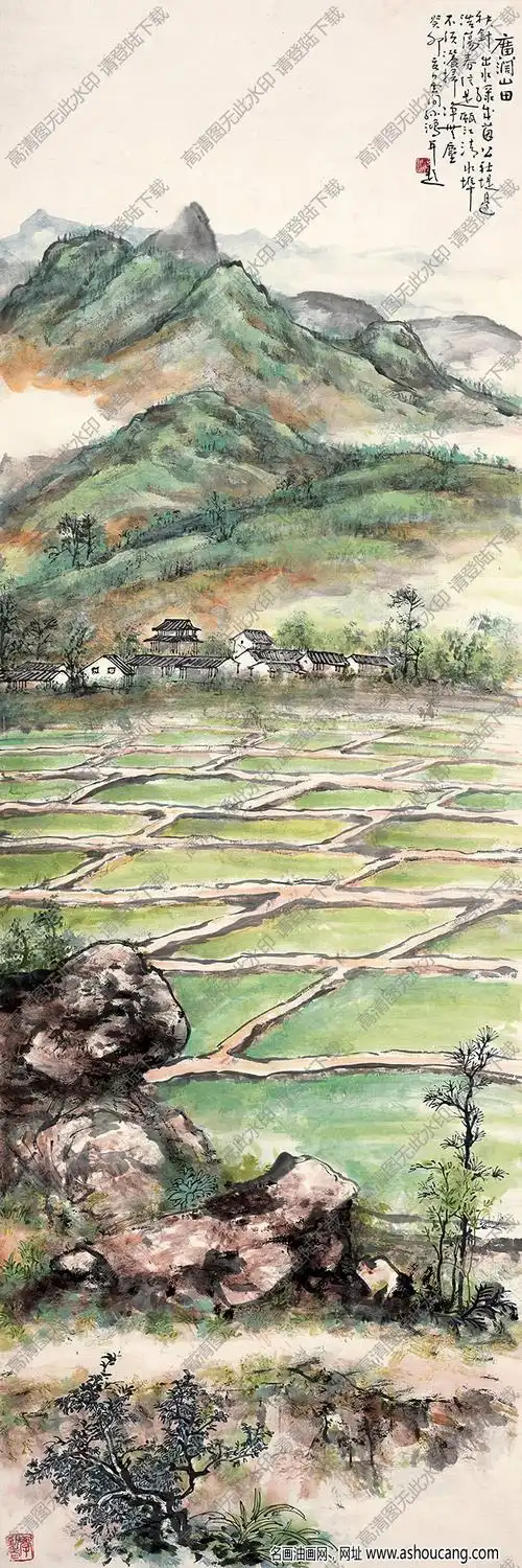 孙雪泥国画 广阔山田 高清大图下载-名画油画网