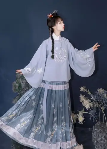 盛凌阁原创朝暮明制正品汉服女圆领袍袄琵琶百褶裙汉服