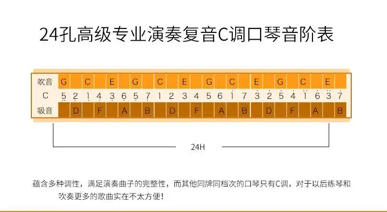 东方鼎t2406s 专业口琴演奏款 金属铜格24孔cabdegf调高级成人复音
