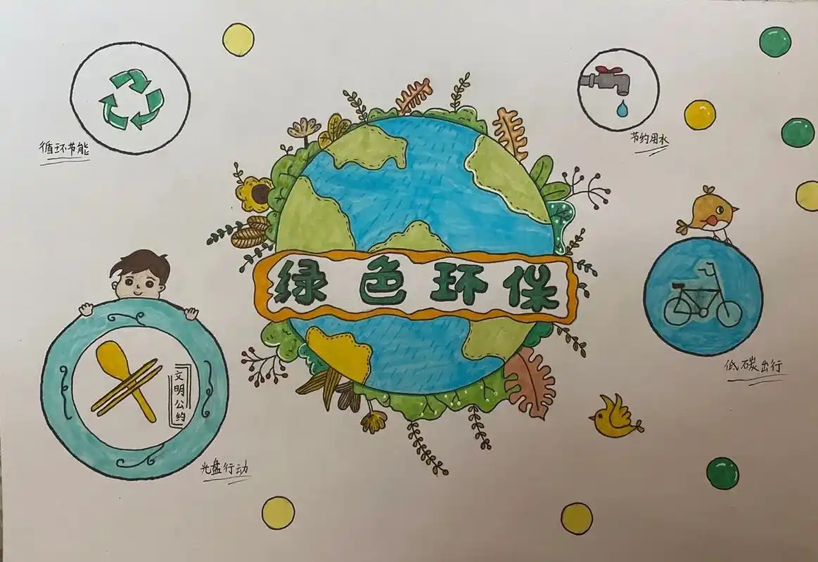 以"保护环境 低碳生活"为主题的环保创意画 三年级