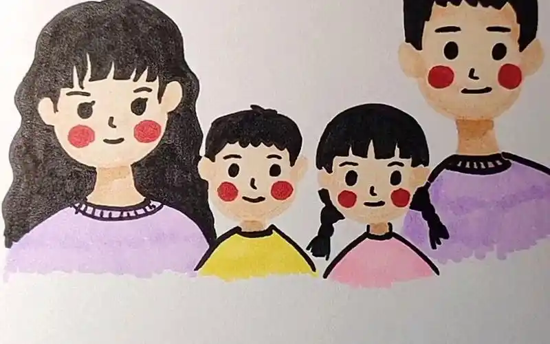 简笔画亲子全家福