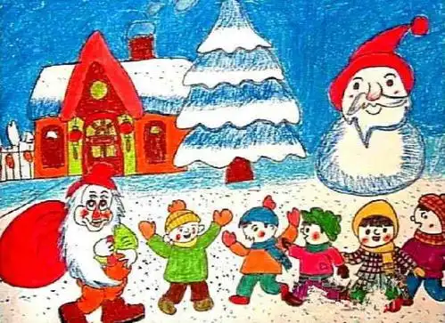 偶遇圣诞老人 蜡笔画圣诞老人 - 9252儿童网