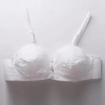 老式布文胸无钢圈薄棉布纯棉布胸罩前扣大码中老年人布内衣妈妈 白色