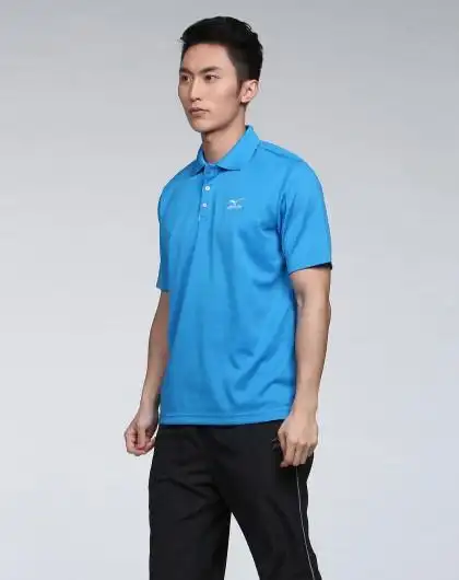 美津浓 男款深湖蓝色高尔夫短袖翻领polo衫