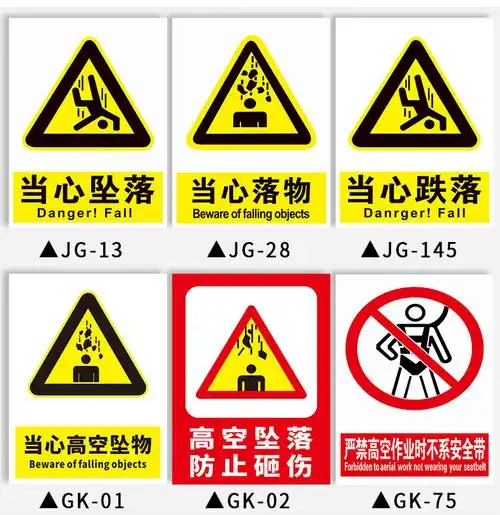 当心坠落警示牌注意安全提示牌工地施工高空作业当心坠落跌落警示牌当