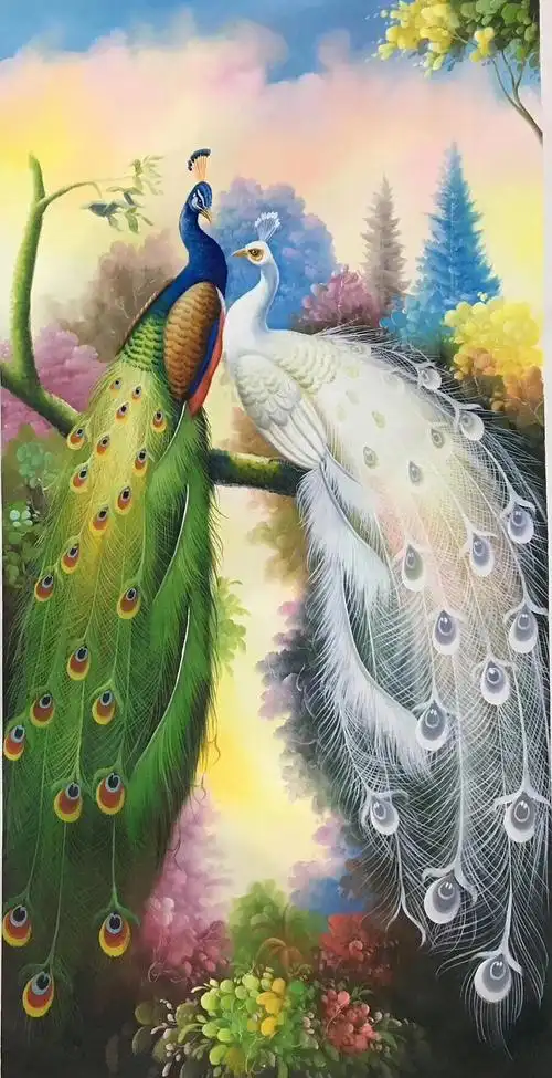 创意中级班水粉作品《美丽的孔雀》.