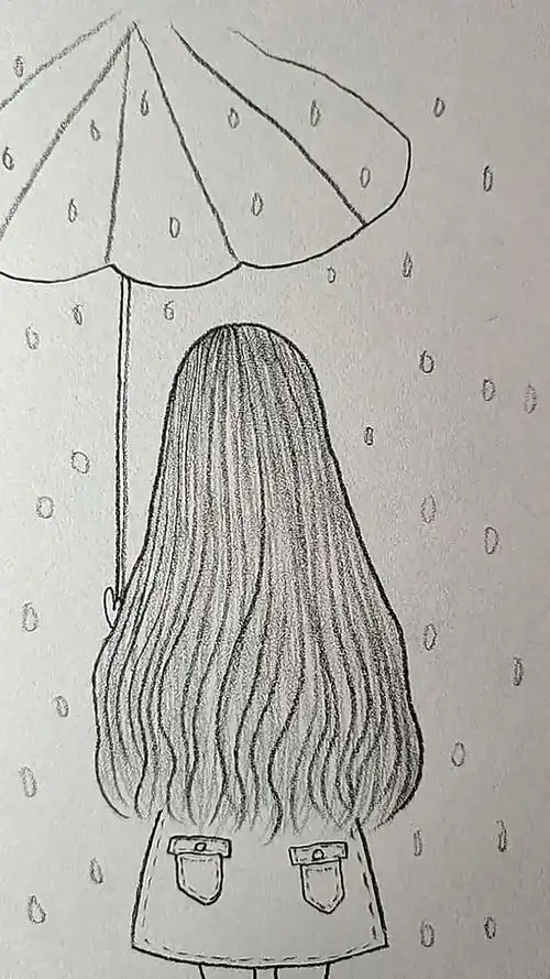 简笔画长发及腰的女孩背影