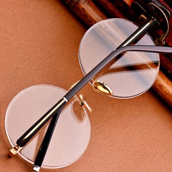 镜太阳镜墨镜圆形无框复古老石头眼镜 金腿 白水晶石镜片【图片 价格