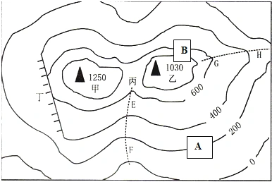 读我国东部某地区等高线地形图,回答