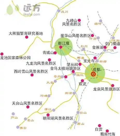 成都景点分布示意图