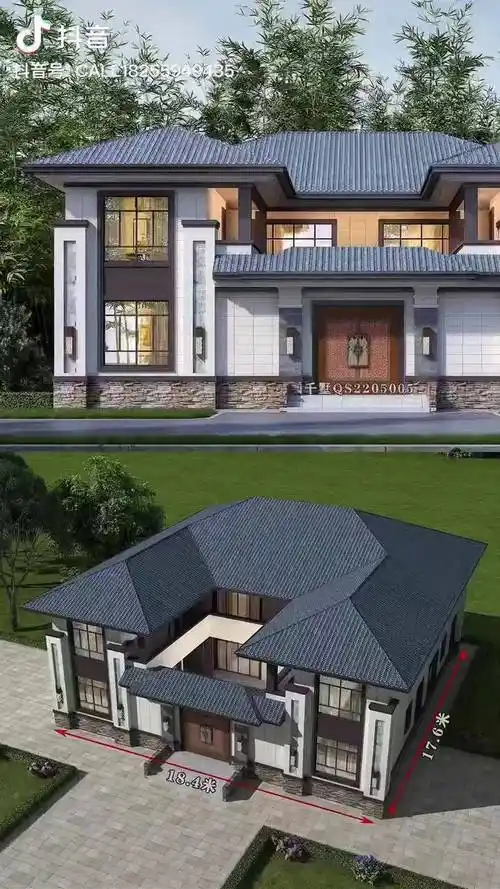 地基足够大一定不要浪费首选二层三合院农村自建房别墅设计新中式