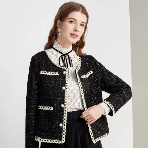 小香风外套休闲百搭小个子气质显瘦轻熟风感圆领粗纺外套女韩系