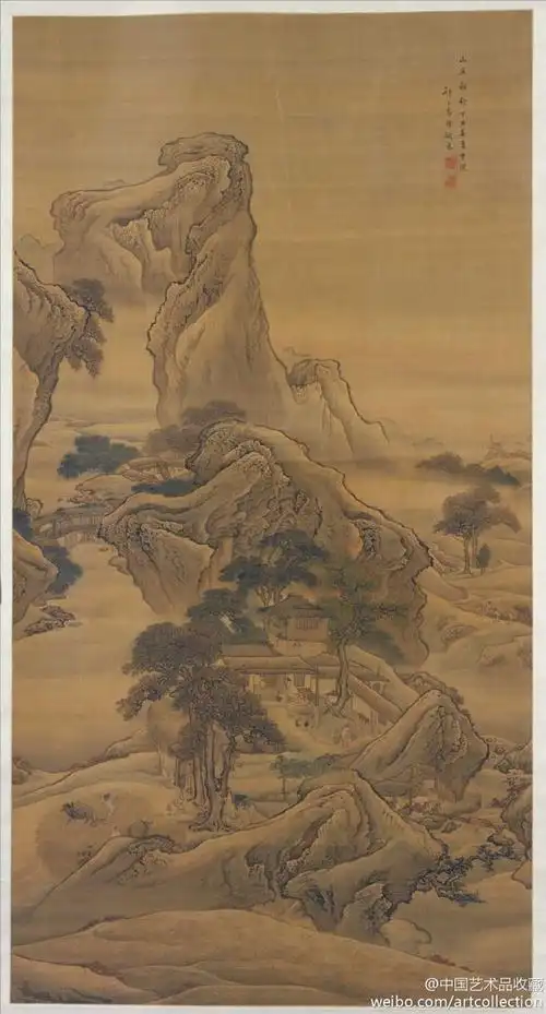 【清 袁耀 《山庄秋稔图》 】轴,绢本.