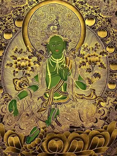 009 绿度母 kumarlama 83*120cm 尼泊尔唐卡