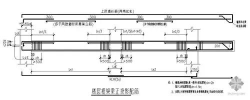 某楼层框架梁正投影配筋节点构造详图