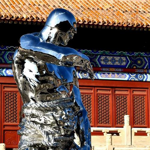 新品不锈钢武僧镜面效果城市景观雕塑定制艺术摆件u抽象人物雕塑