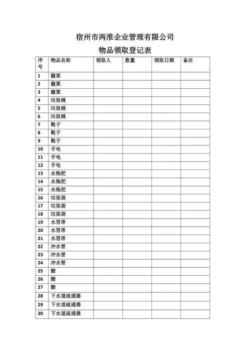公司物品领取登记表