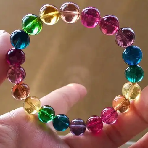 收藏级天然彩色碧玺手链超通透颜色艳9mm244克