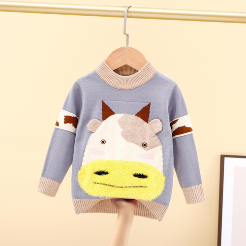 儿童毛衣男童针织打底衫中小童小牛图案韩版春秋套头精品洋气