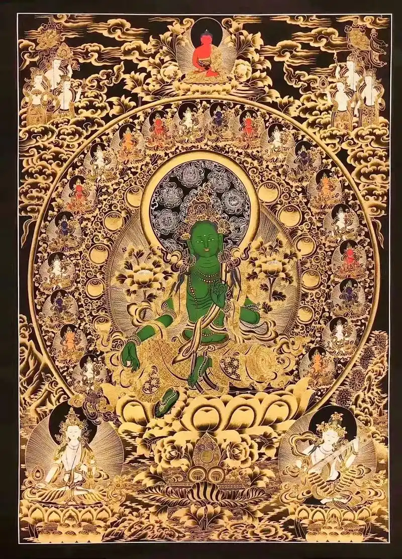 精品大尺幅彩绘黑金唐卡《二十一度母》画芯尺寸86* - 抖音