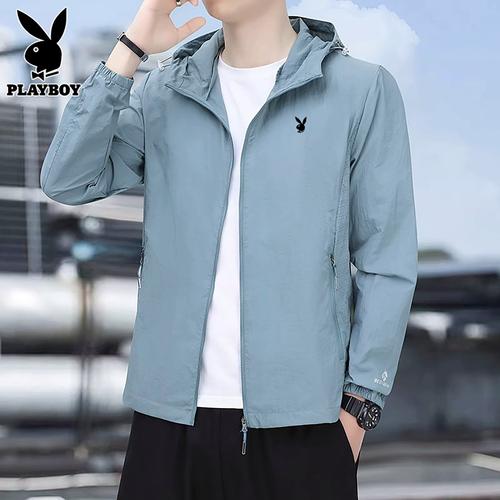 花花公子冰丝防晒衣男士夏季轻薄款潮流拼接网眼户外套速干空调服