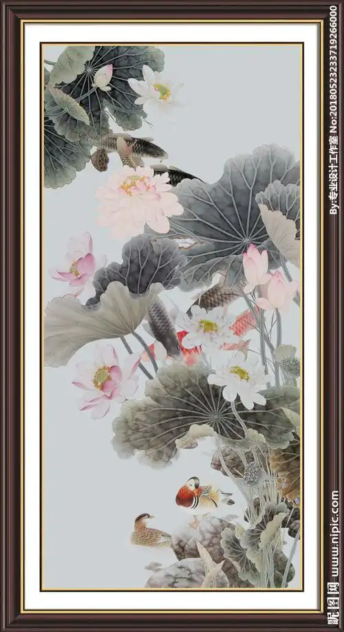 荷花竖幅图图片