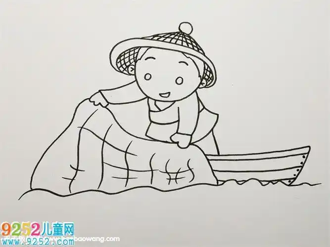 爷爷捕鱼简笔画简笔画老人画法儿童钓鱼捉鱼简笔画小学生简笔画渔民