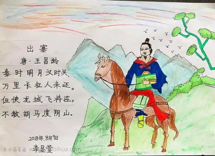古诗高适出塞诗意图简笔画出塞儿童诗配画简笔画看图学古诗出塞儿童