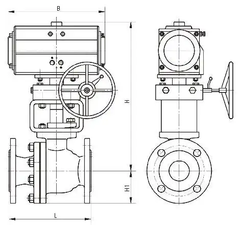 气动衬氟切断球阀 外形尺寸:◆气动衬氟切断球阀 结构简图气动衬氟