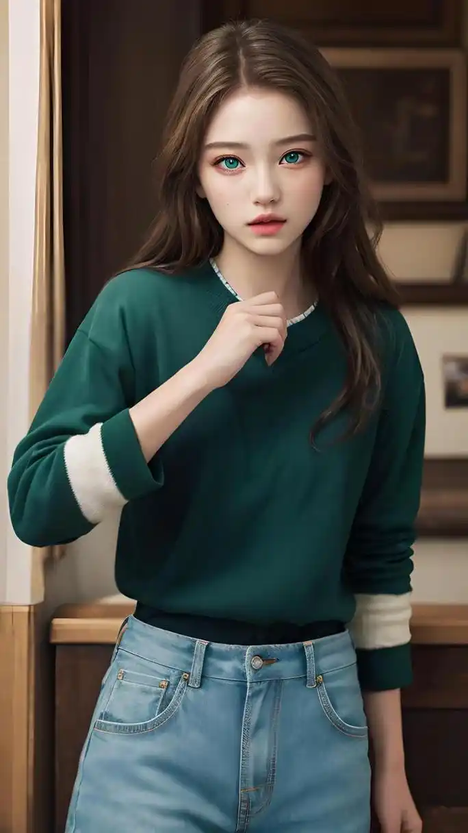 绿眼睛的女孩可爱