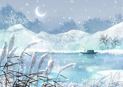 冬至国朝冬季小寒古风山水雪景插画