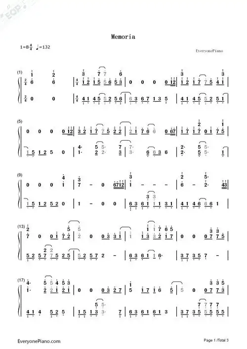 memoria-fate/zero ed1双手简谱预览1