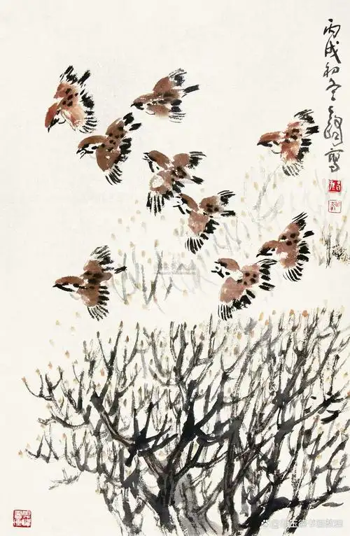 孙其峰先生的麻雀国画堪称艺术巅峰之作,不仅捕捉了麻雀的神韵,更在