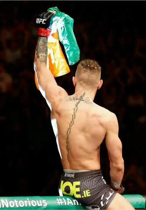 求康纳麦格雷戈背后脊柱的纹身图能看出来整个图案的嘴炮康纳麦格雷戈