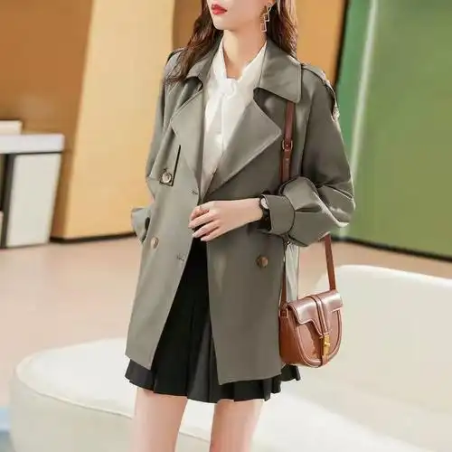 权小威短款风衣外套女小个子秋季新款韩版时尚洋气高端气质卡其色今年