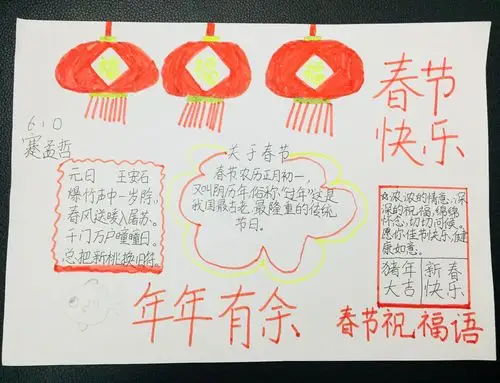 一实小610班"欢庆春节"手抄报,绘画作品剪影