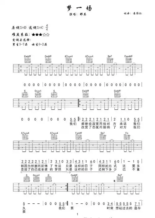 《梦一场》-那英_图片谱_17吉他网