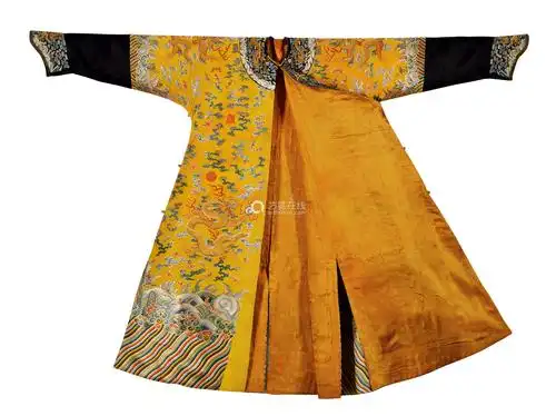 金龙纹男棉龙袍,文物编号故00041978明黄色缎地金龙纹列十二章皇帝龙